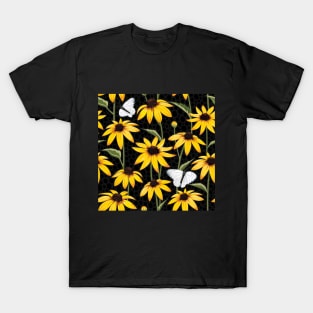 Rudbeckia pattern black T-Shirt